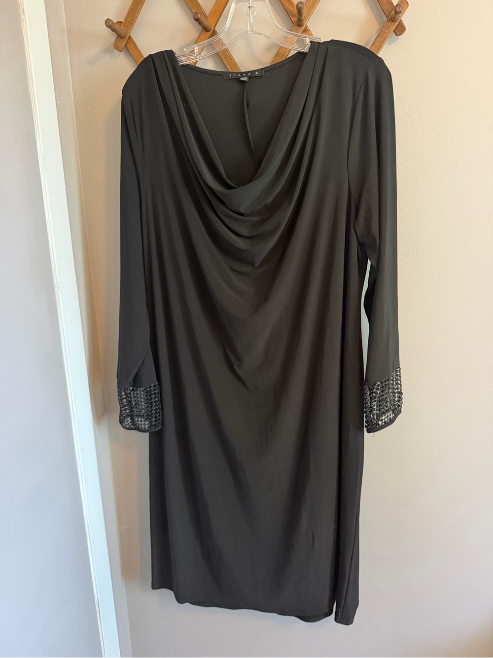Tiana B Black Cowl Neck Sequin Cuff Dress Size 18W